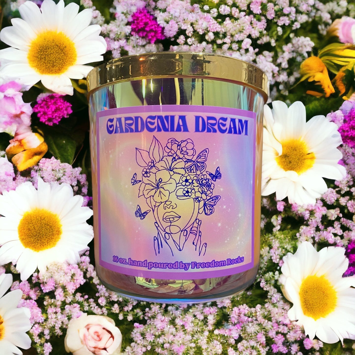 16 Oz Gardenia Dream Soy Candle in a Aura Glass Jar