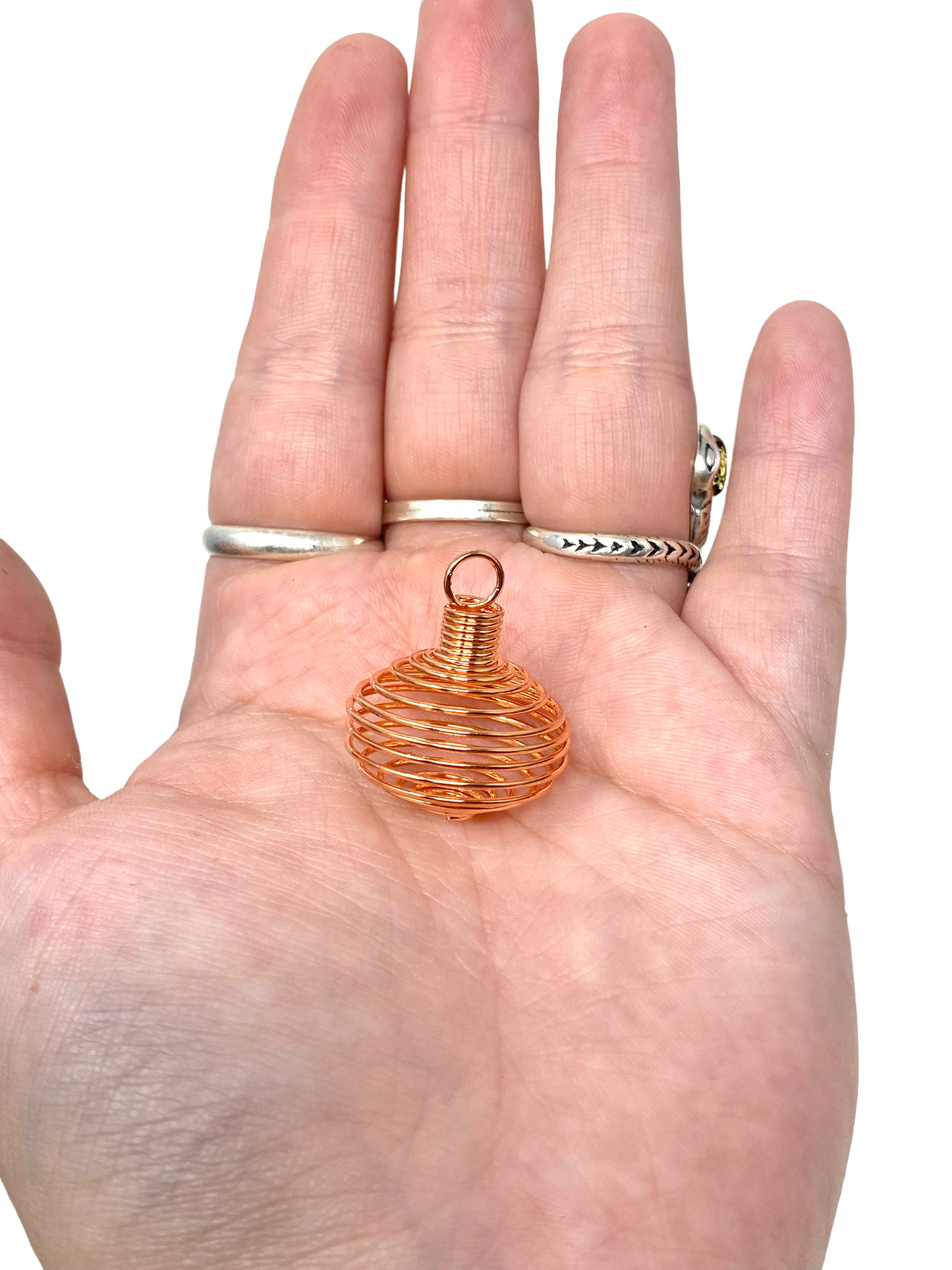 1 1/2” Empty Spring Cage Pendant in Gold, Silver and Copper
