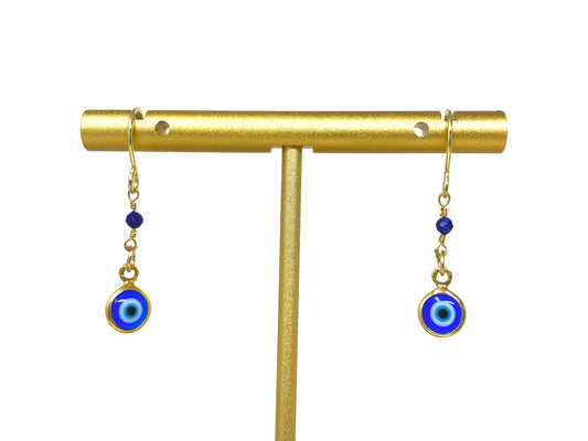 Small Gold Plated Evil Eye Earrings with Lapis Lazuli Bead