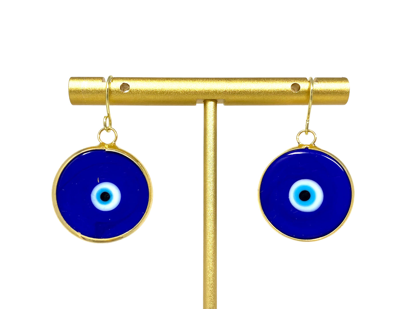 Large Gold Plated Evil Eye Charm Earrings