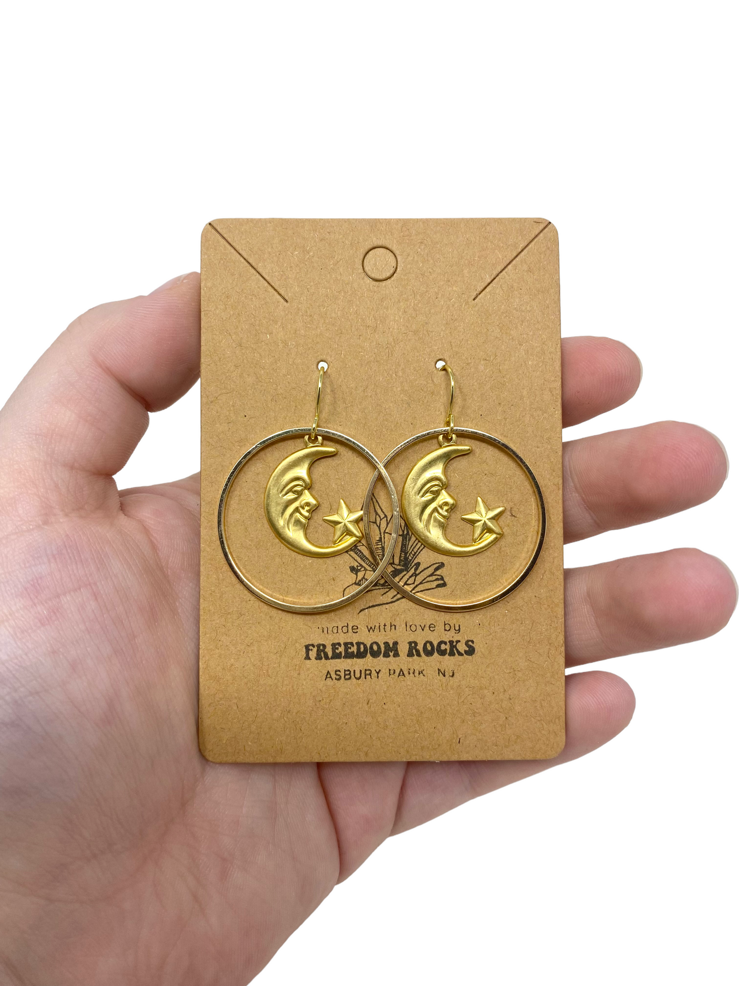 Gold Plated Hoop Earrings with Moon and Star Charm