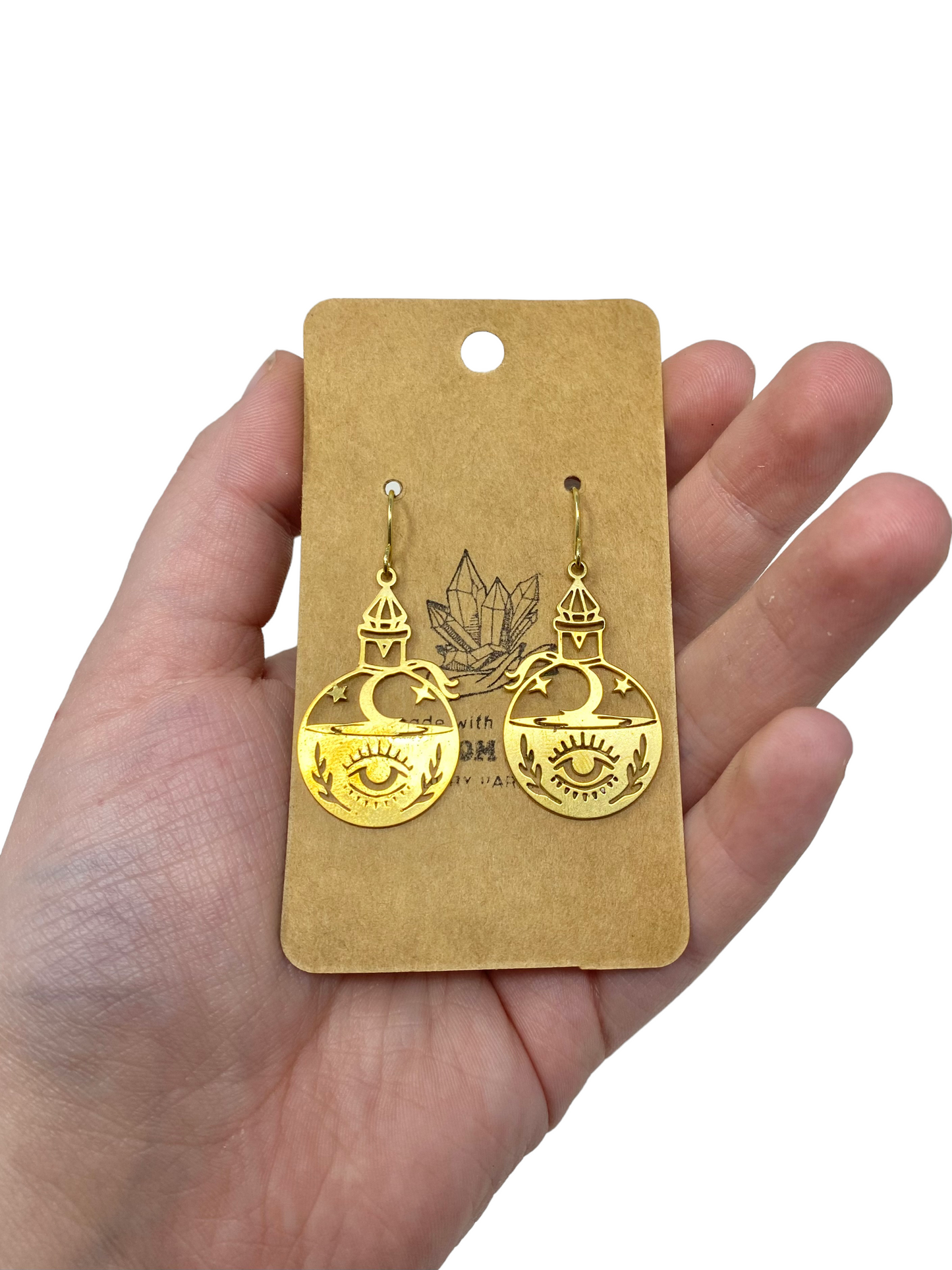 Magic Potion Eye Charm Earrings - Gold Brass