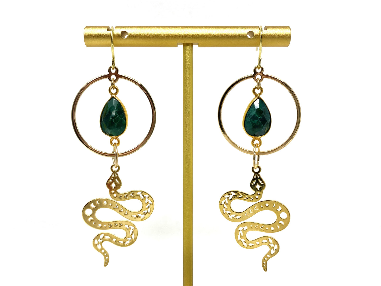 Emerald and Snake Gold Plated Hoop Earrings