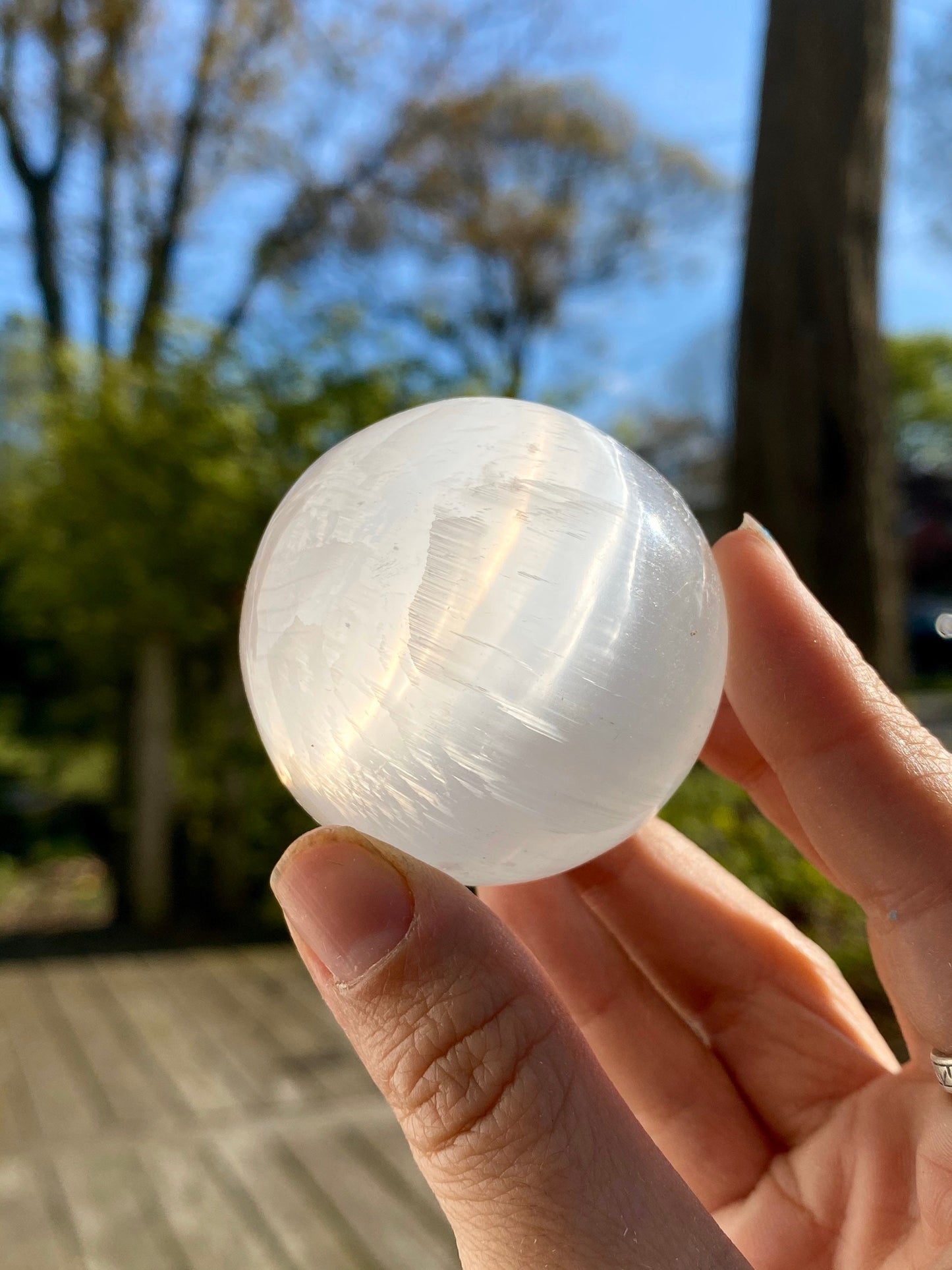 Polishe Selenite Sphere 1.5 diameter/ Gypsum / Cleansing / Protective / Angelic Guidance / Calming Stone/ crystal ball/ crystal sphere