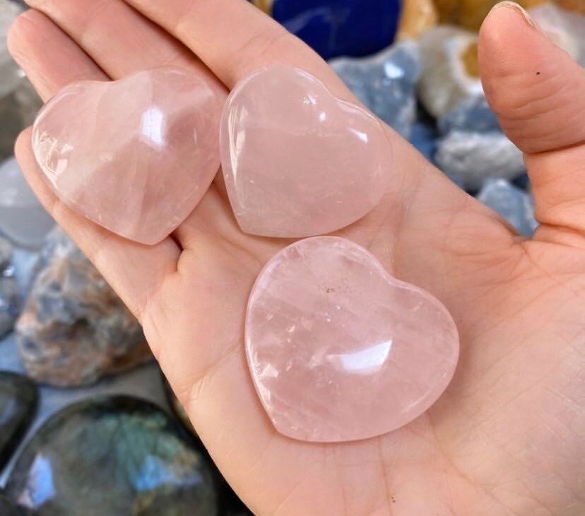 Rose Quartz Polished Small Heart Shaped Natural Stone - unconditional love, compassion empathy and self love