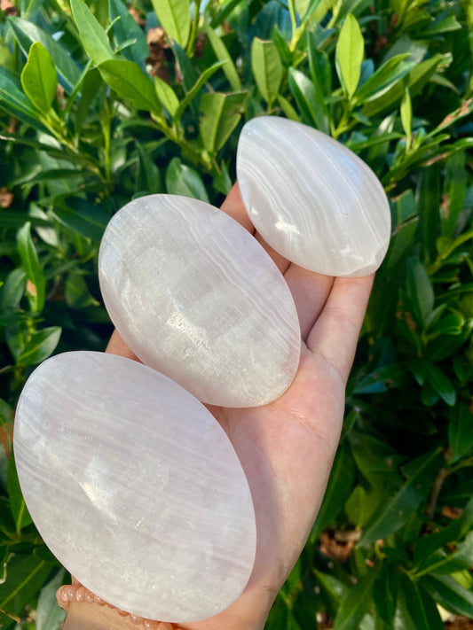 Banded Pink Calcite Palm Stone