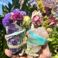 Wildflower Sage Bundles with crystals bound by dyed cloth