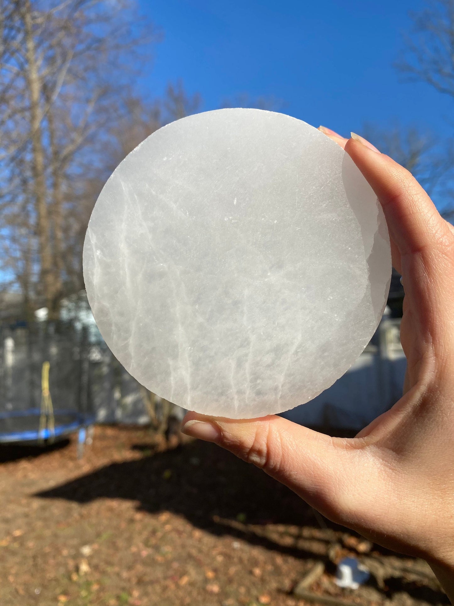 Circular Selenite Crystal charging Plate/ 1 thick and 4 across/ Gypsum/ Cleansing Selenite Plate /Charging Plate