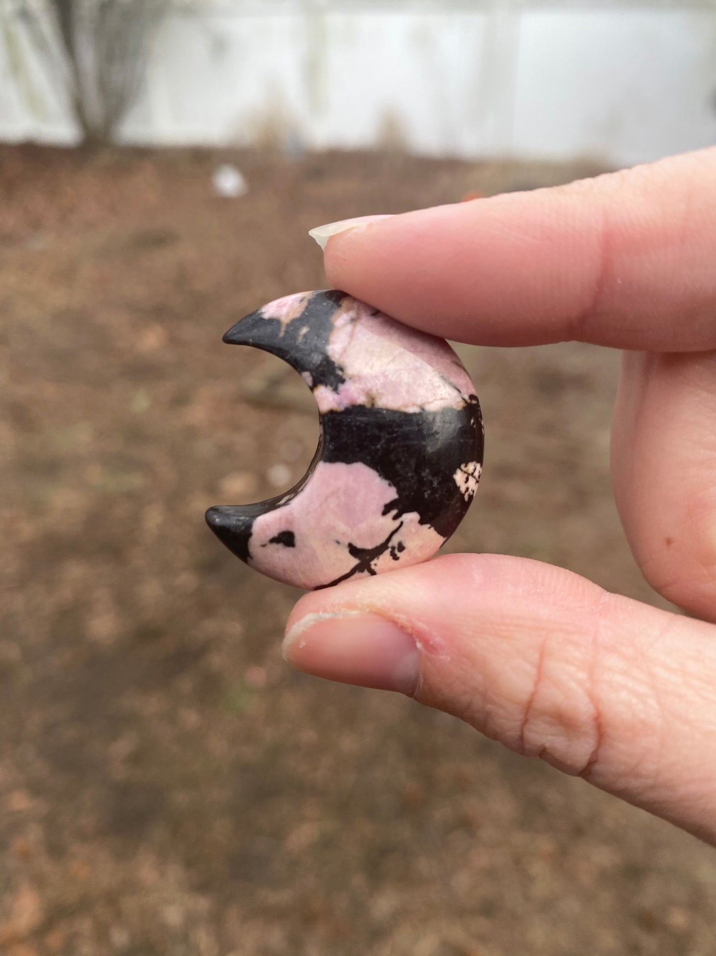 Small Rhodonite Natural Moon Shaped Stone / about 1 across/ polished crystal / Heart Chakra stone