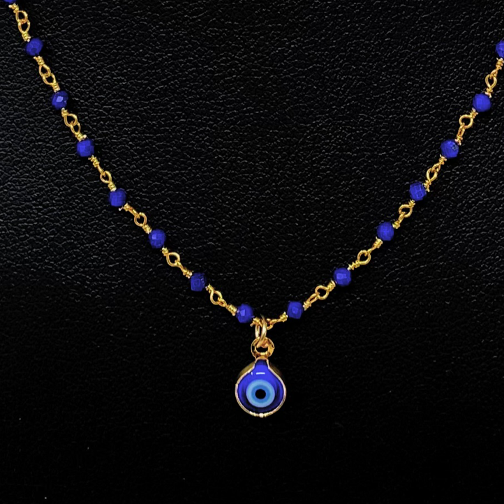Gold Plated Evil Eye Necklace on a Lapis Lazuli Chain