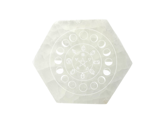 Hexagon Moon Phase and Crystal Selenite Plate