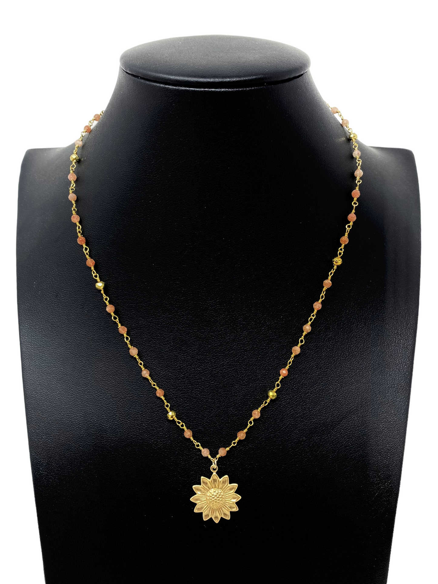 Sunflower Charm on a Gold Plated Sunstone Necklace